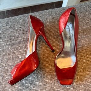 Jessica Simpson Vibrant Red Peep Toe Heels